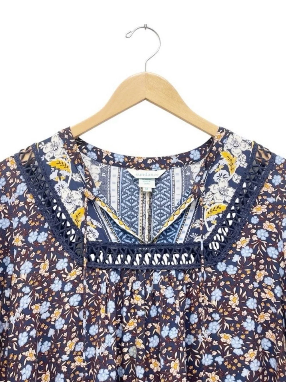 Sundance Navy Floral Long-Sleeve Boho Dress